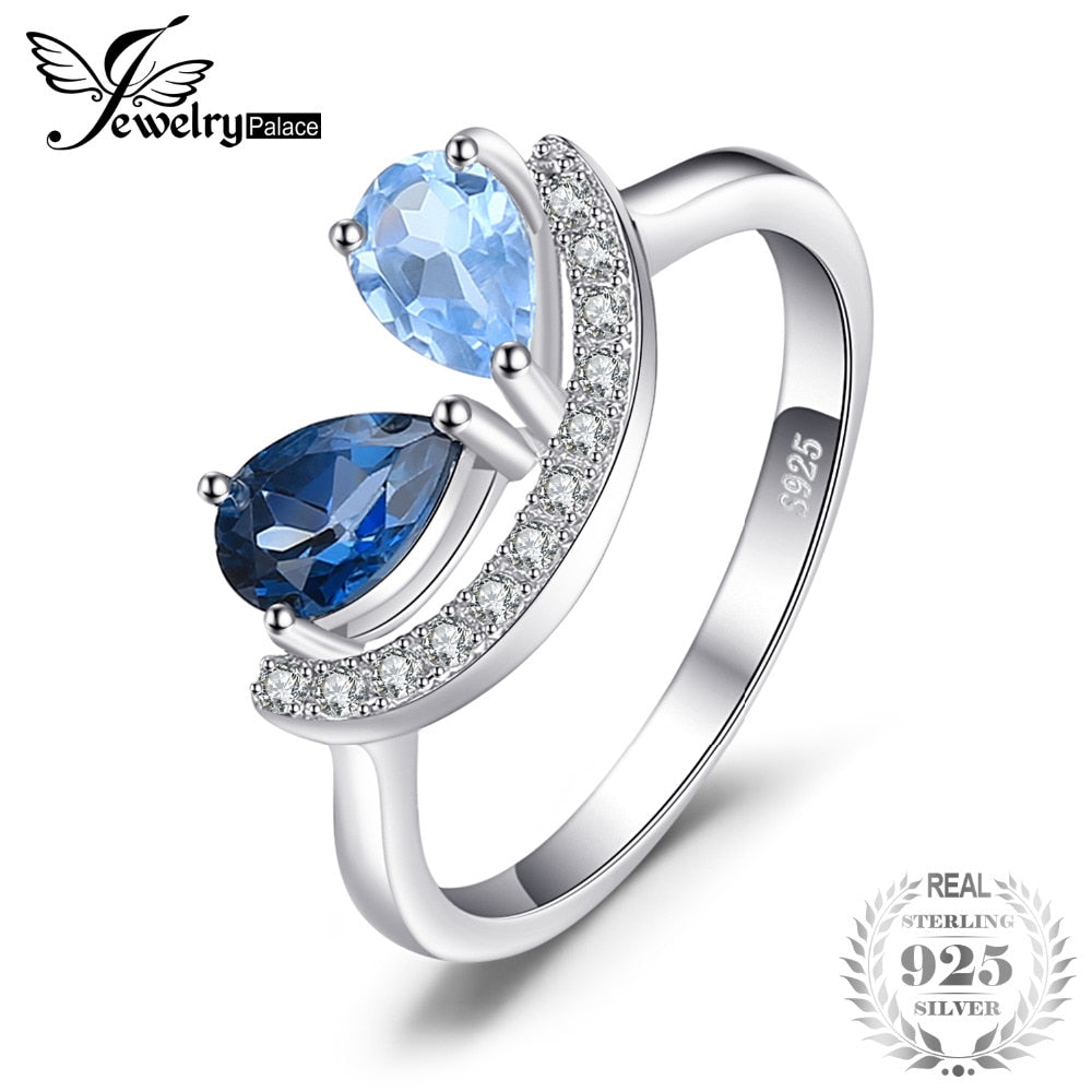 Fashion 1 ct Pear Natural Sky Blue Topaz & London Blue Topaz Ring 925 Sterling Silver Rings For Women Fine Jewelry