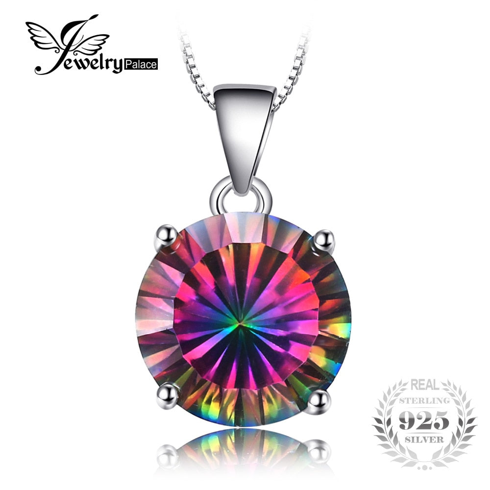 Genuine Nature Rainbow Fire Mystic Topaz Pendant Necklace 925 Sterling Silver 45cm Box Chain Neckalces for Women