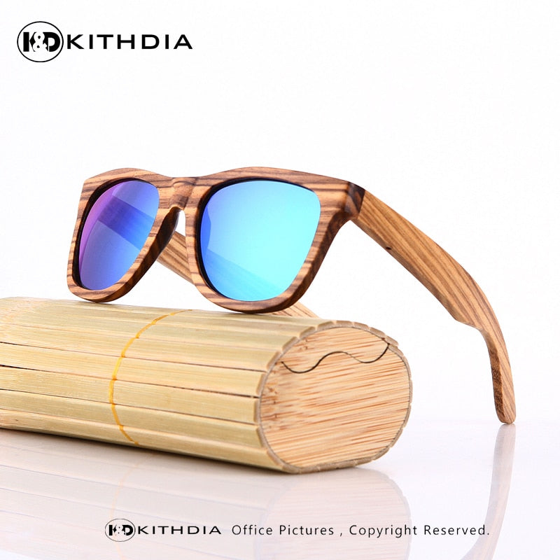 KITHDIA Wooden Sunglasses Polarized Men Bamboo Case Women Brand Design Cinily