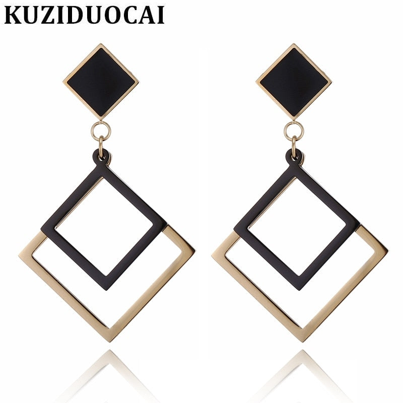 2018 New Hot Fashion Fine Jewelry Titanium Stainless Steel Geometry Square Box Elegant Stud Earrings For Women E-1228