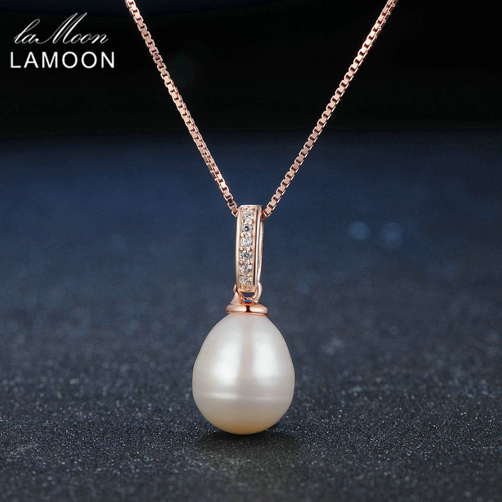 8mm 100% Natural Pearl Jewelry 925 Sterling Silver Pendant Necklace Women Jewelry LMNI047