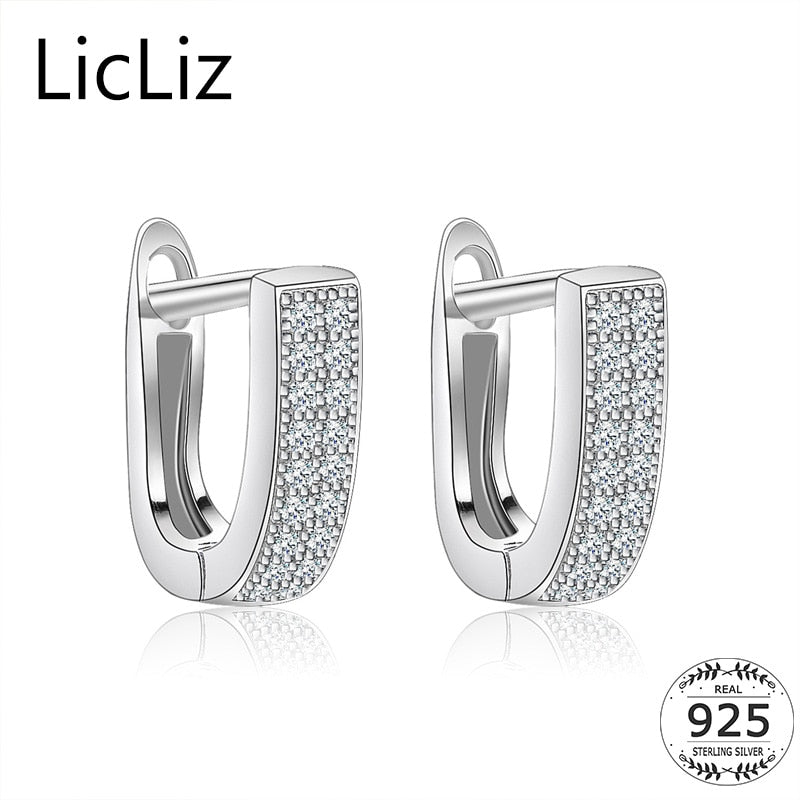 925 Sterling Silver Letter U Earrings Women Loop Huggie Earring Piercing Ear Hoops Cubic Zirconia Hoop Earrings LE0333