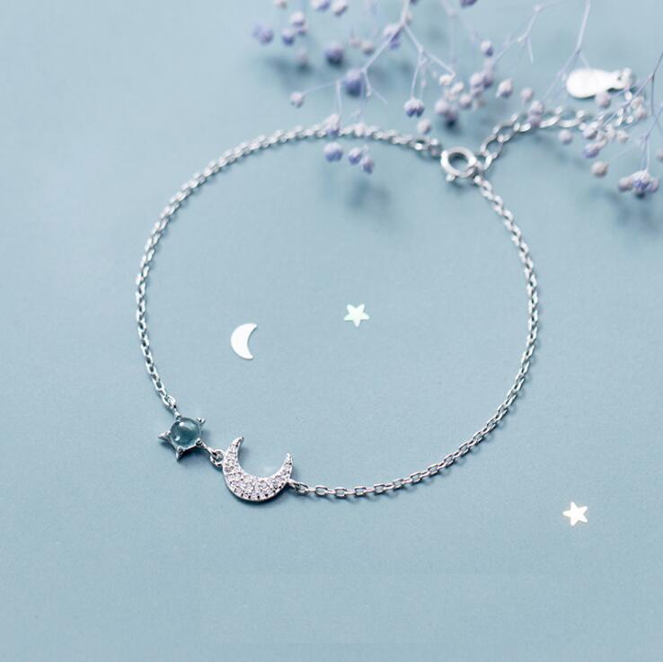Moon Silver Bracelet 100% Guaranteed Real 925 Sterling Silver Bracelet with Cubic Zirconia