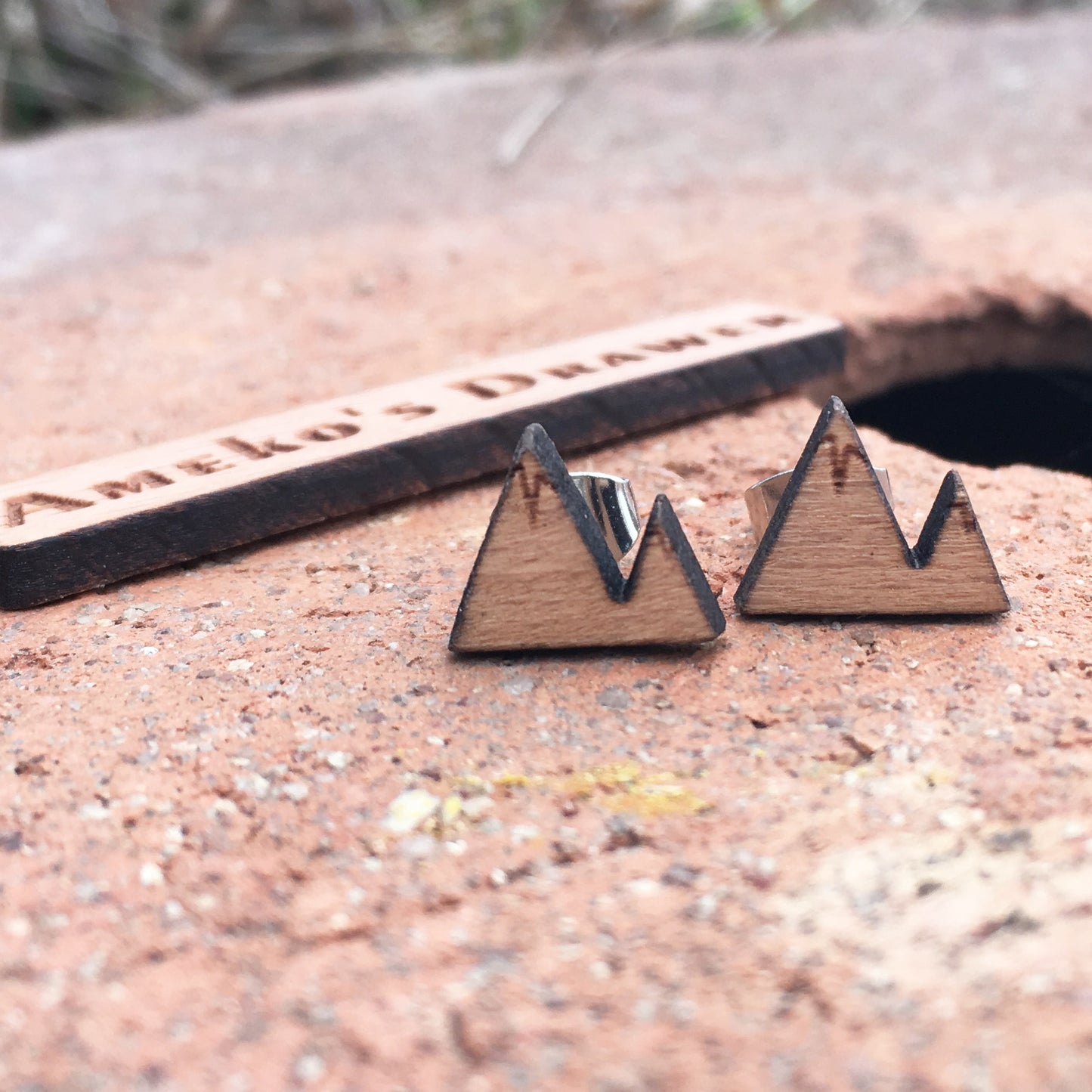 Mountain Studs Small Handmade Hill Wood Earrings X 1 Pair