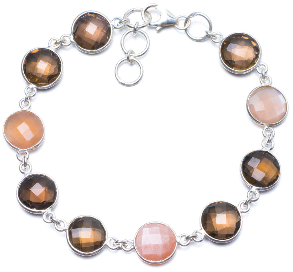 Natural Calcite and Smoky Quartz Handmade Unique 925 Sterling Silver Bracelet 8-8 1/2 Y0048