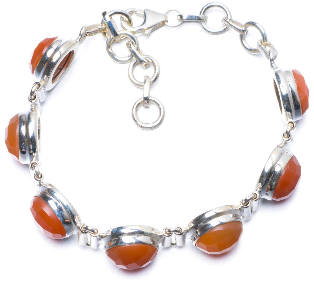 Natural Carnelian Handmade Unique 925 Sterling Silver Bracelet 6 1/2-7 3/4 Y0859