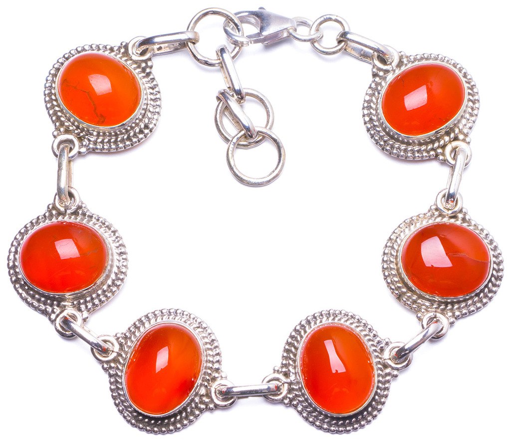 Natural Carnelian Handmade Unique 925 Sterling Silver Bracelet 7 1/4-8 1/4 Y1372