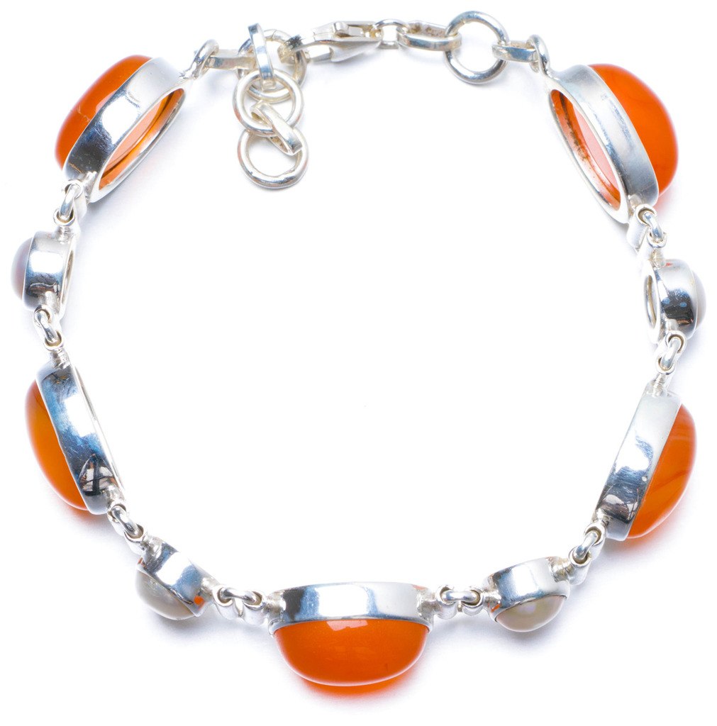 Natural Carnelian and River Pearl Handmade Unique 925 Sterling Silver Bracelet 7 1/4-8 Y0102