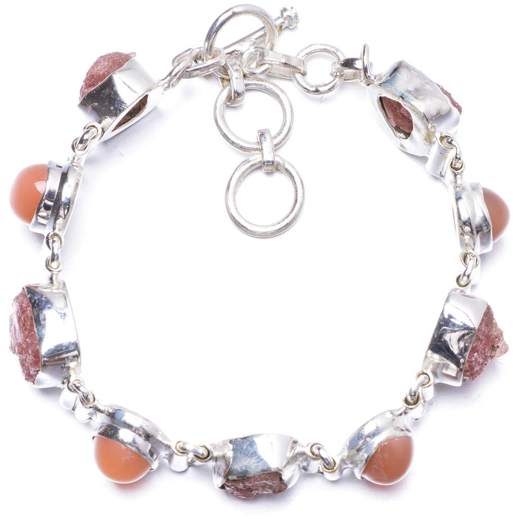 Natural Ruby Rougn and Cat Eye Handmade Unique 925 Sterling Silver Bracelet 6 1/4-7 Y1907