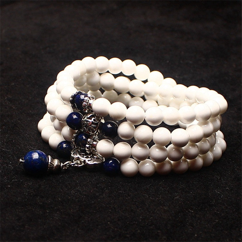 Natural Stone White Tridacna Bracelet Round Bead Silver Lapis lazuli Lucky Bangle Women Crystal Quartz Jewelry Love Energy Gift
