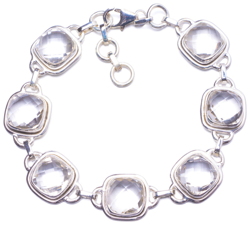 Natural White Topaz Handmade Unique 925 Sterling Silver Bracelet 7-7 3/4 Y1353