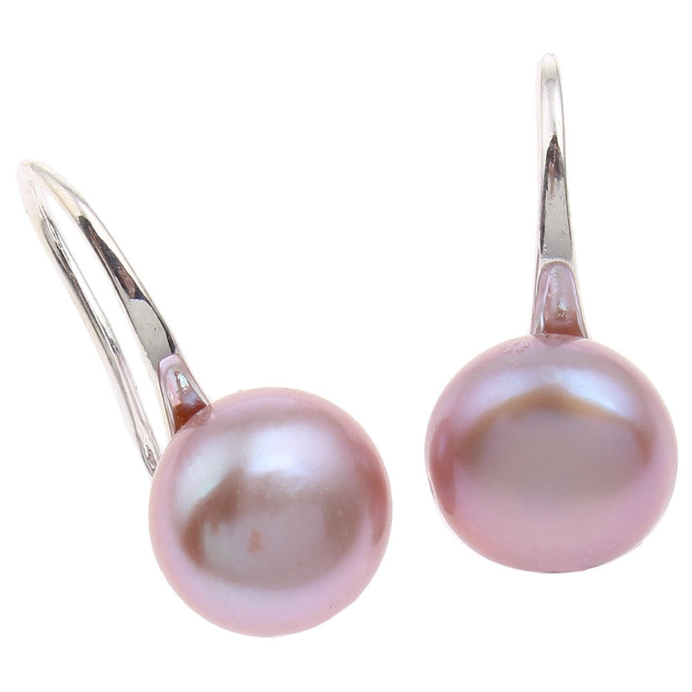 New Big Pearl Button 9-10mm Purple Pearl Earrings Real Natural Pearl Drop Earring Women Wedding Bridal Earrings Gifts