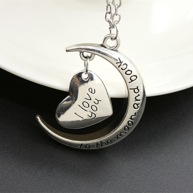 New Fashion I Love You To the Moon and Back Silver Plated Necklace Moon Heart Choker Pendant Necklace for Lovers Jewelry Gift