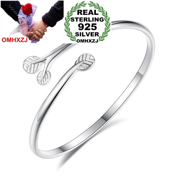 Wholesale fashion geometric Lucky leaves woman star Fine 999 Sterling Silver opening bracelet Bangles gift SZ25