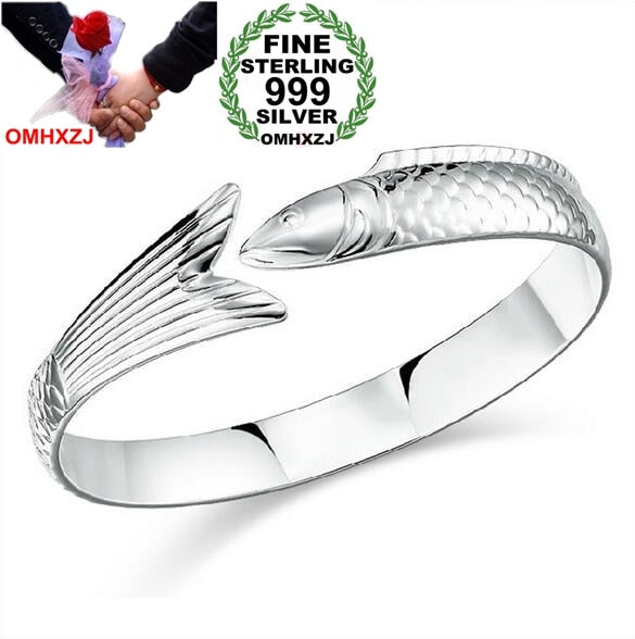 Wholesale geometric fashion single fish woman star Fine 999 Sterling Silver opening bracelet Bangles gift SZ20