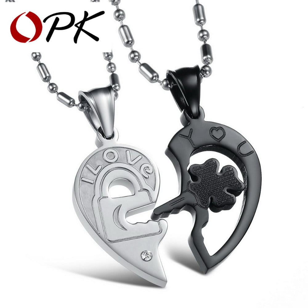 His & Hers Matching Set Open Your Heart Couple Necklace Titanium Stainless Steel Lovers Jewelry Black, DM845