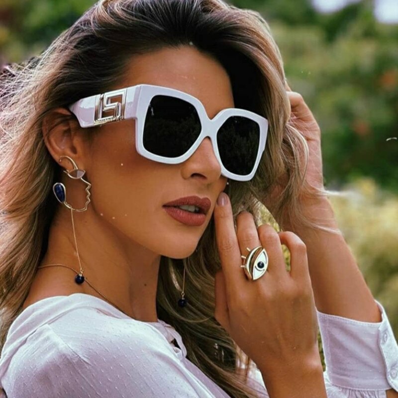 White frame designer shop sunglasses