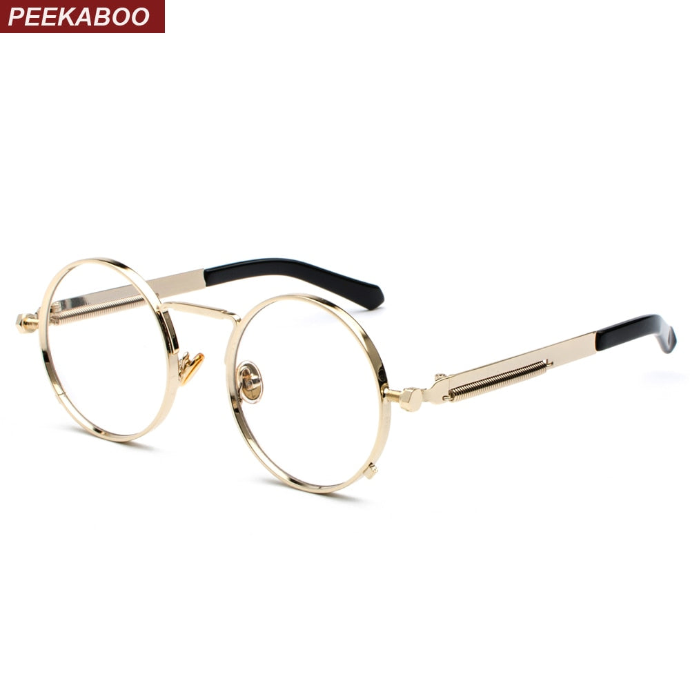 Peekaboo vintage steampunk glasses round men gold retro round circle metal frame eyeglasses frame for women unisex
