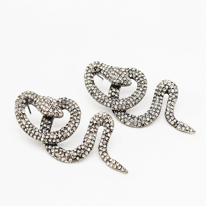 Punk Hyperbole Super Shiny Zircon All Star Huge Snake Stud Earrings White Rhinestones Unique Design Luxury Brand Earing HLE374