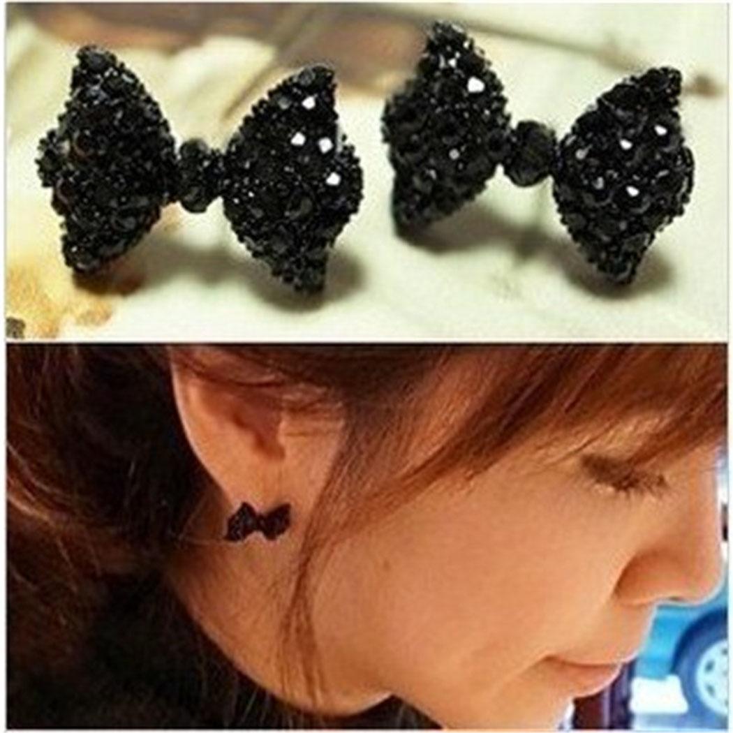 Push Women Knot Style Stud Earrings Fashion Bow Black Cute Elegant Back Shape Casual
