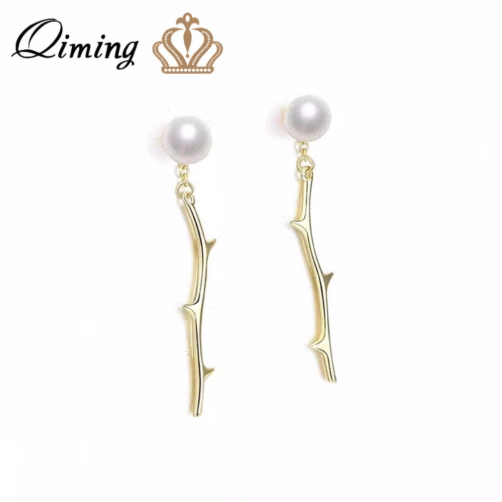 Gold Tree Branch Earrings Women Female Elegant Pearl Lovely Ear Stud Earrings Boho Jewelry brincos Gift