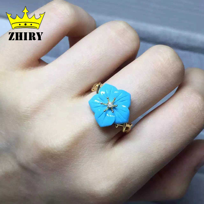 Real Blue Turquoise ring natural gemstone genuine solid 925 sterling silver women jewelry Lady rings