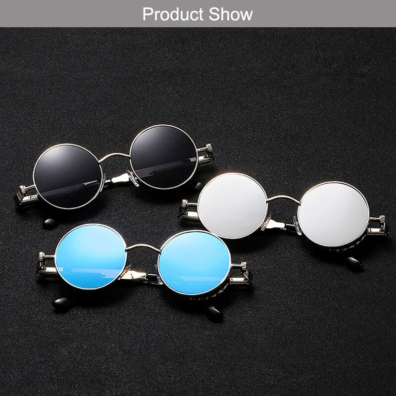 Retro Gothic Steampunk Sunglasses Men Round Vintage Metal Circle