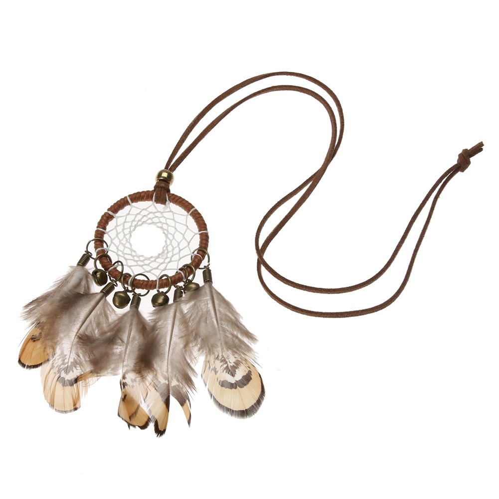 Retro Handmade Dreamcatcher Feathers With Bead Long Chain Necklace Indian National Bell Feather Dream Catcher Necklace New DIY