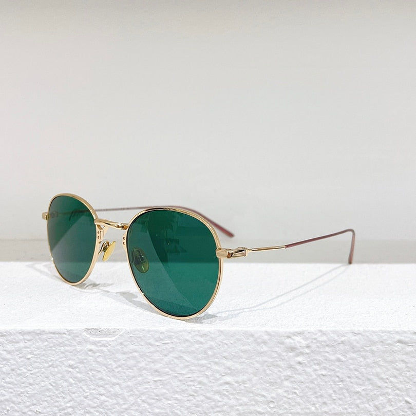 Round women sunglasses metal frame green lens style men sunglasses