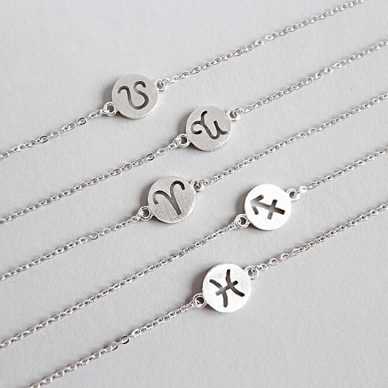 12 Constellation Signs Women's Bracelets Genuine 925 Sterling Silver Chain Link Bracelets Jewelry Birthd Gifts YBR090