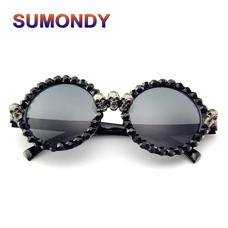 SUMONDY Skull Round Frame Sunglasses Men Women Bardian Cool Black Party Sun Glasses Halloween Ball Hip Hop Funny Eyeglasses SU41
