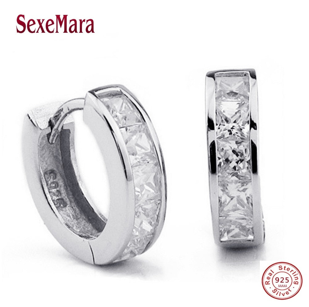 Simple Women Men Silver 925 Sterling Silver Studs Earrings Switzerland Block CZ Zircon crystal Jewelry Wholesale Brincos Pequeno