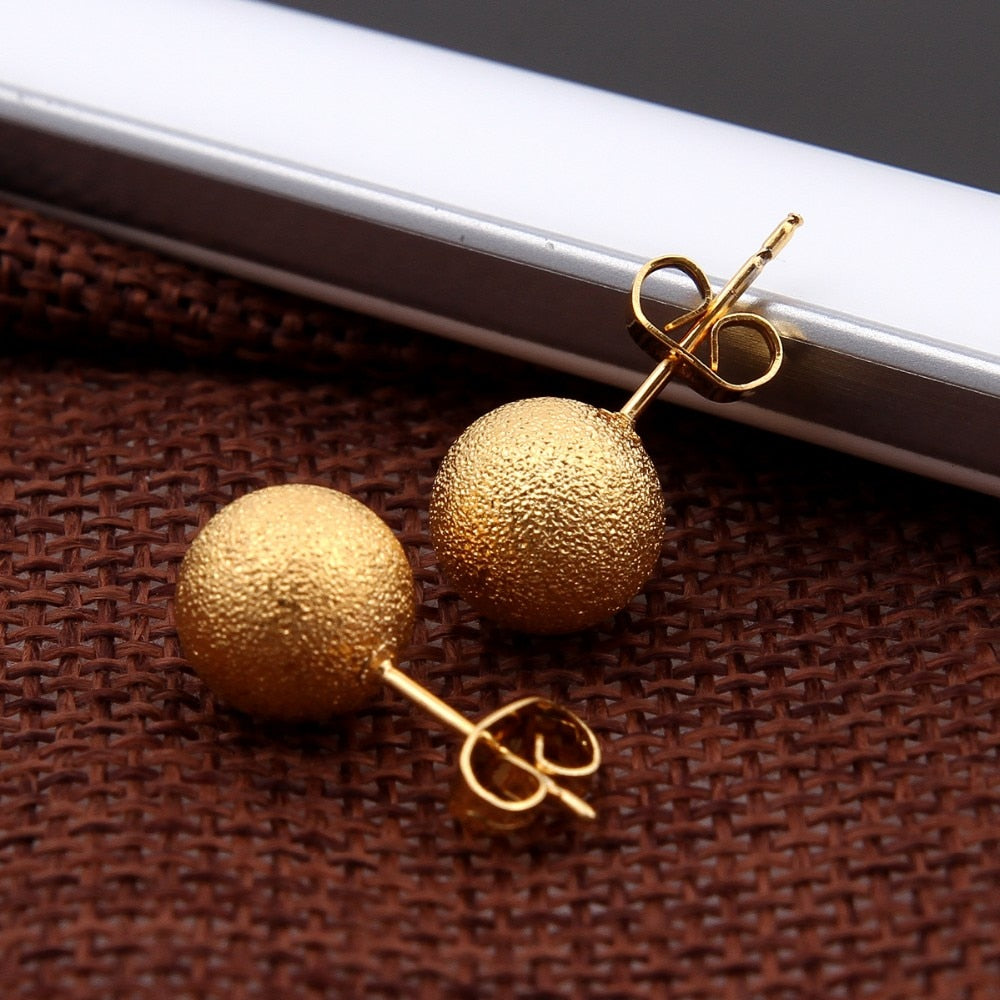 10mm Women Fashion Natural Jewelry 24K Gold GF Earring Wedding New Ethiopian Round Stud Earrings For Baby Girls