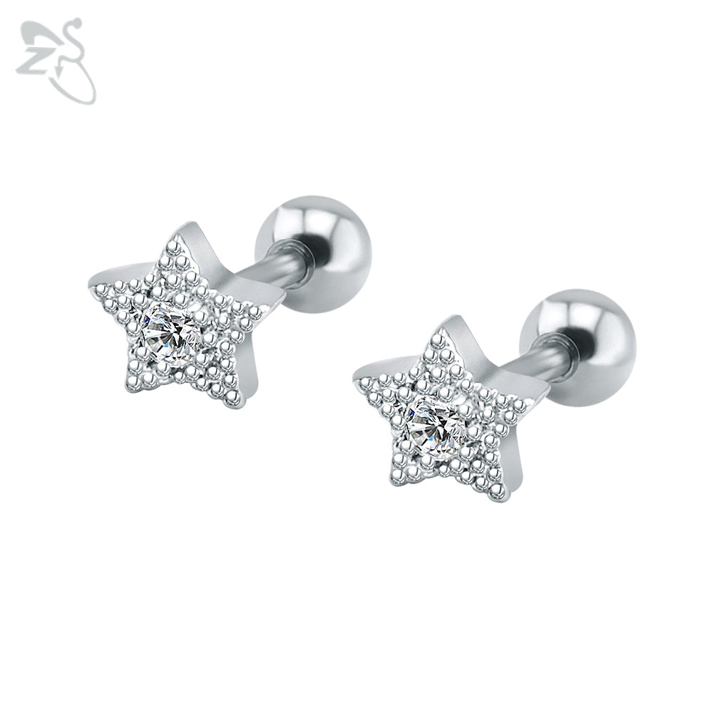 Small Star Earrings With Crystal Stones Copper Ear Stud Piercd Helix Body Silver Statement Earring Jewelry Party For Women Gift