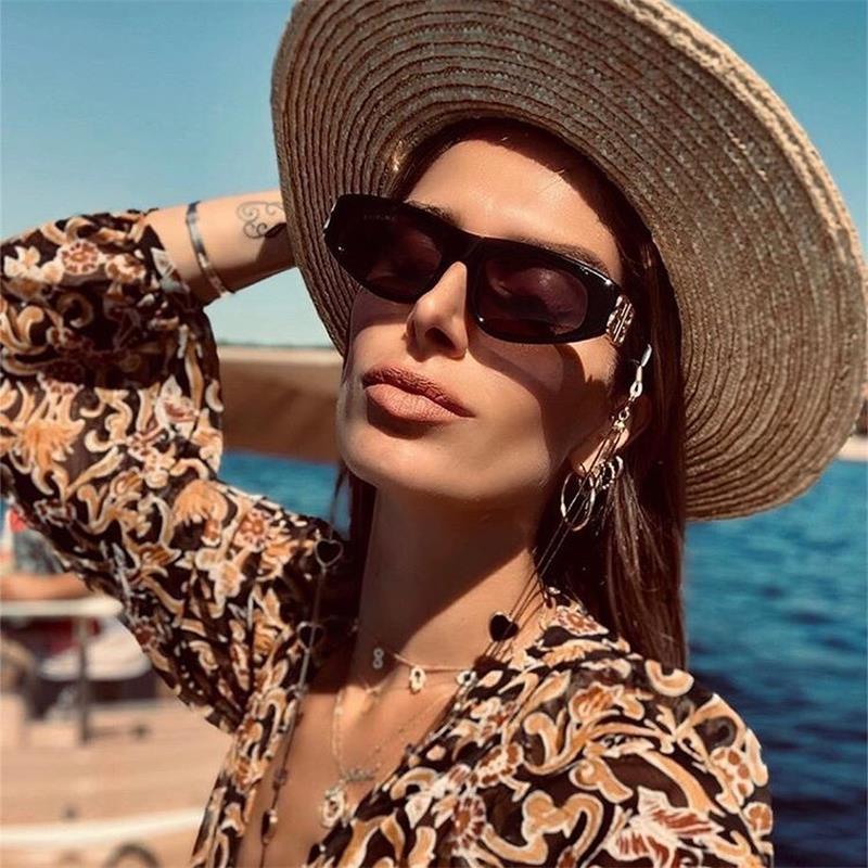 Thick Acetate Cat Eye Sunglasses Black Gold Letter B Sun  display picture 3