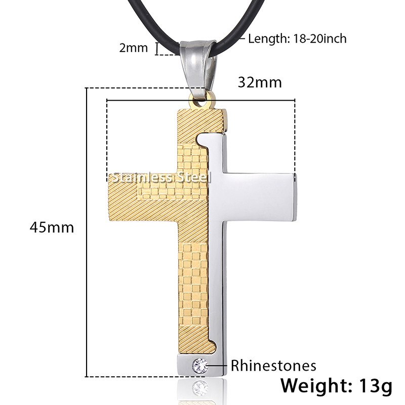 Cross Pendant Necklace Mens Chain Stainless Steel Carved Grid Stripes Gold Silver Black Tone KKPM133