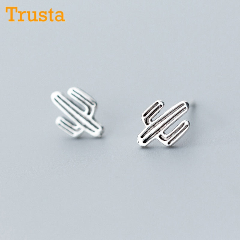 2018 100% 925 Sterling Thai Silver Women's Jewelry Fashion 10mmX7mm Cactus Stud Earrings Gift For Girls Kids Lady DS740