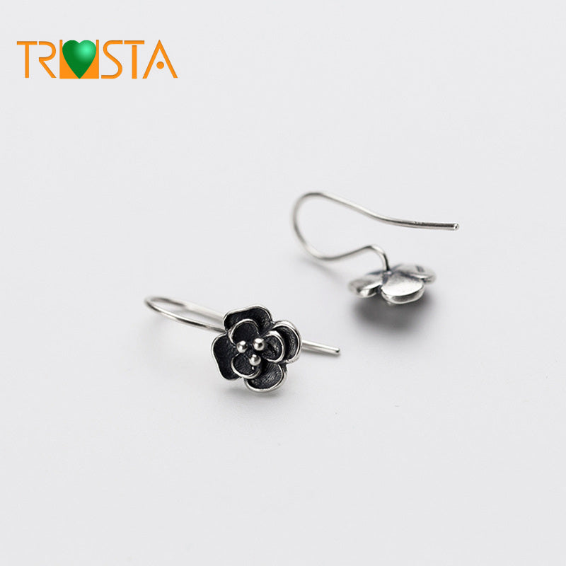 2018 Women's Fashion 100% 925 Real Sterling Thai Silver Simple Flower 9mmX22mm Dangle Earring Girls Friends Gift XY691
