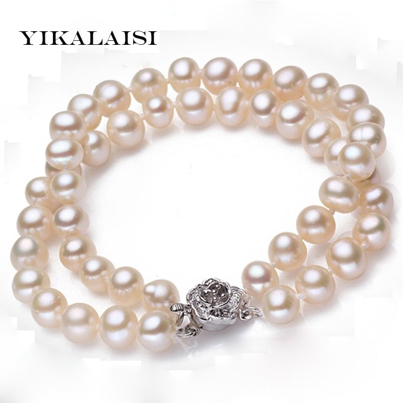 2017 New Fashion 100% Natural White Pearl Bracelet with 925 sterling silver jewelry Clasp Cultured pearl