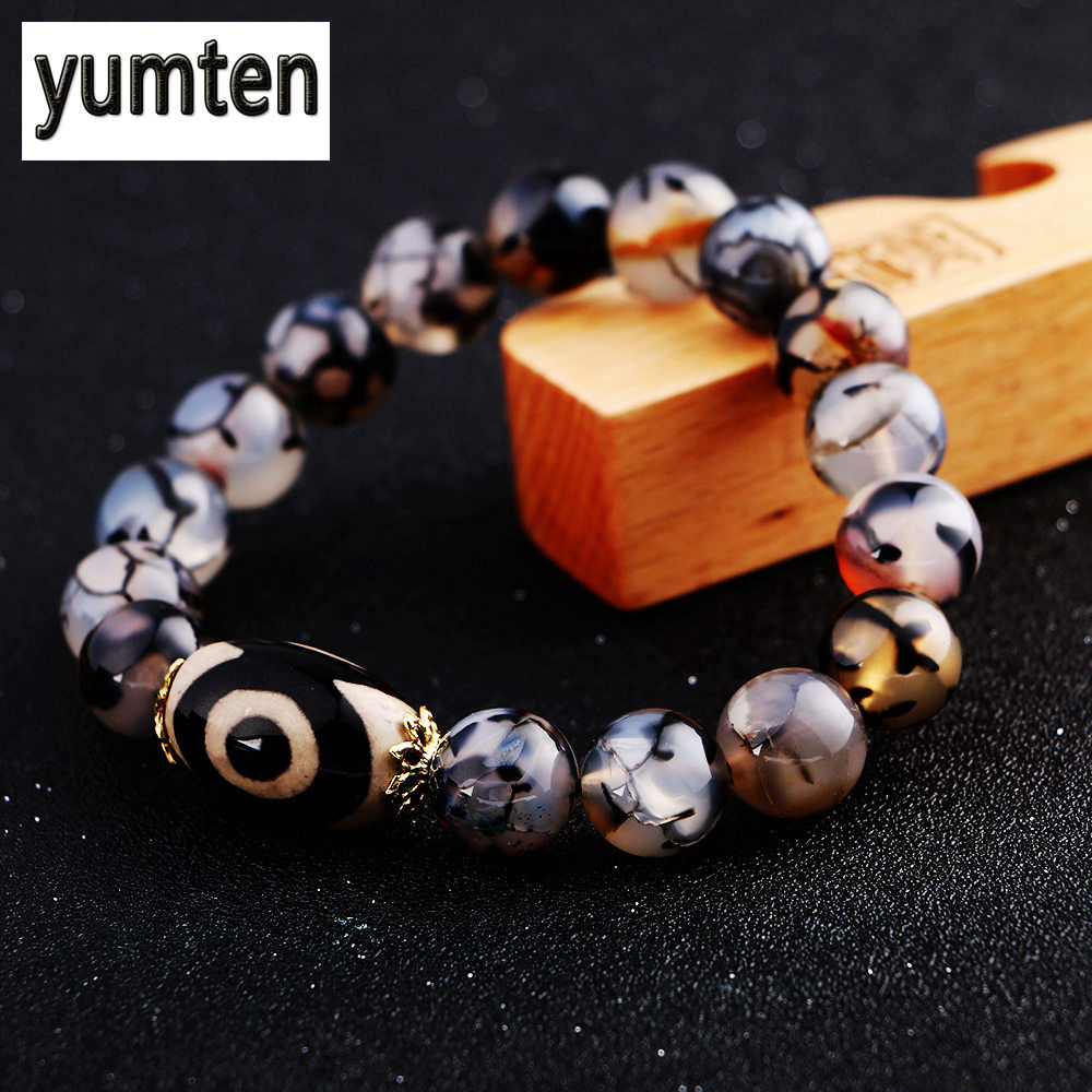 Men's Jewelry Agate Bracelet Chinese Style Dzi Beads Longan Retro Natural Crystal Love Gift Soy Punk Rock Pulseira Erkek