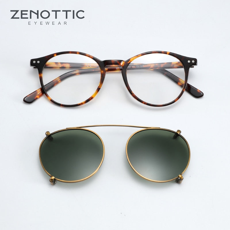 ZENOTTIC Steampunk Round Clip on Sunglasses Men Women Double Layer Removable Lens Acetate UV400 Polarized Sun Glasses with Box