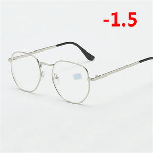 0 -1.0 -1.5 -2.0 A -6 Poligono Occhiali Miopia Finiti Donna Uomo Retro Studente Diottrie Occhiali Da Vista Nero/Montatura Oro