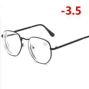 0 -1.0 -1.5 -2.0 A -6 Poligono Occhiali Miopia Finiti Donna Uomo Retro Studente Diottrie Occhiali Da Vista Nero/Montatura Oro