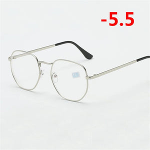 0 -1.0 -1.5 -2.0 A -6 Poligono Occhiali Miopia Finiti Donna Uomo Retro Studente Diottrie Occhiali Da Vista Nero/Montatura Oro