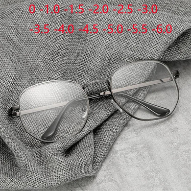 0 -1.0 -1.5 -2.0 A -6 Poligono Occhiali Miopia Finiti Donna Uomo Retro Studente Diottrie Occhiali Da Vista Nero/Montatura Oro