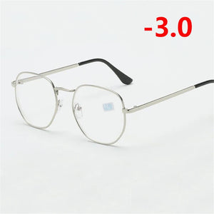 0 -1.0 -1.5 -2.0 A -6 Poligono Occhiali Miopia Finiti Donna Uomo Retro Studente Diottrie Occhiali Da Vista Nero/Montatura Oro