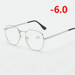 0 -1.0 -1.5 -2.0 A -6 Poligono Occhiali Miopia Finiti Donna Uomo Retro Studente Diottrie Occhiali Da Vista Nero/Montatura Oro