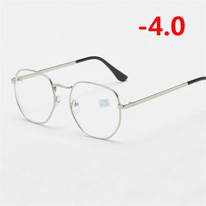 0 -1.0 -1.5 -2.0 A -6 Poligono Occhiali Miopia Finiti Donna Uomo Retro Studente Diottrie Occhiali Da Vista Nero/Montatura Oro