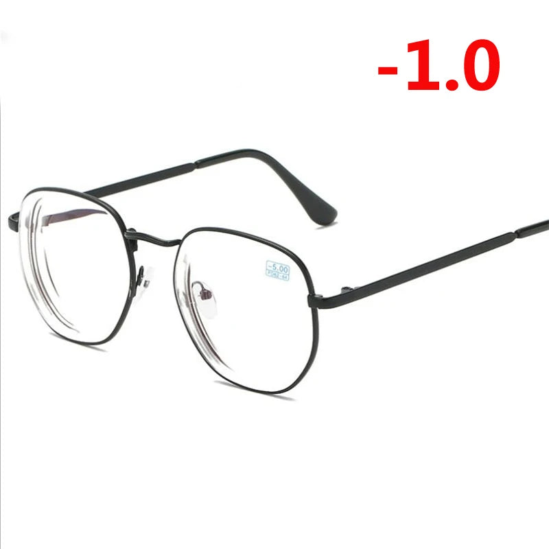 0 -1.0 -1.5 -2.0 A -6 Poligono Occhiali Miopia Finiti Donna Uomo Retro Studente Diottrie Occhiali Da Vista Nero/Montatura Oro