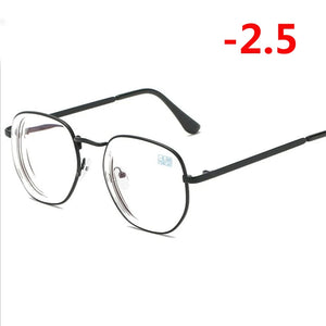 0 -1.0 -1.5 -2.0 A -6 Poligono Occhiali Miopia Finiti Donna Uomo Retro Studente Diottrie Occhiali Da Vista Nero/Montatura Oro